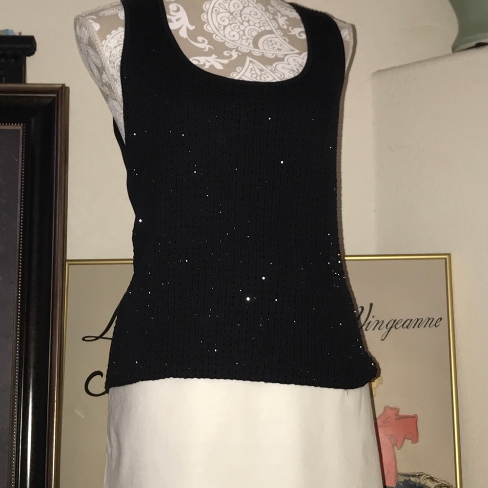 VTG SILK RIB KNIT TOP HAND BEADED ACCENTS STRETCHY RIB KNIT SZ MEDIUM TO XL